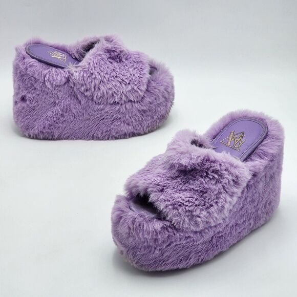YRU Shoes - YRU Gravity Light Purple Faux Fur Platform Slides Sandals Size 7